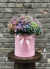 Цветочная композиция из Гипсофила и Розы в шляпной коробке в Верейке