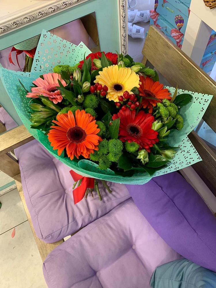 Букет цветов из: Герберы, Хризантемы и Альстромерии в Верейке