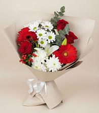 Букет цветов из:  Розы, Хризантемы, Герберы и Лилии в Верейке