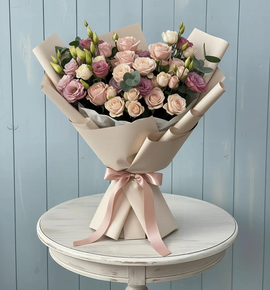 Букет цветов из: Розы и Лизиантусы в Верейке