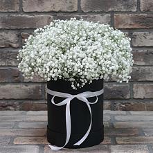 Цветочная композиция из Гипсофила в шляпной коробке в Верейке