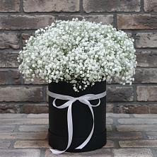 Цветочная композиция из Гипсофила в шляпной коробке в Верейке