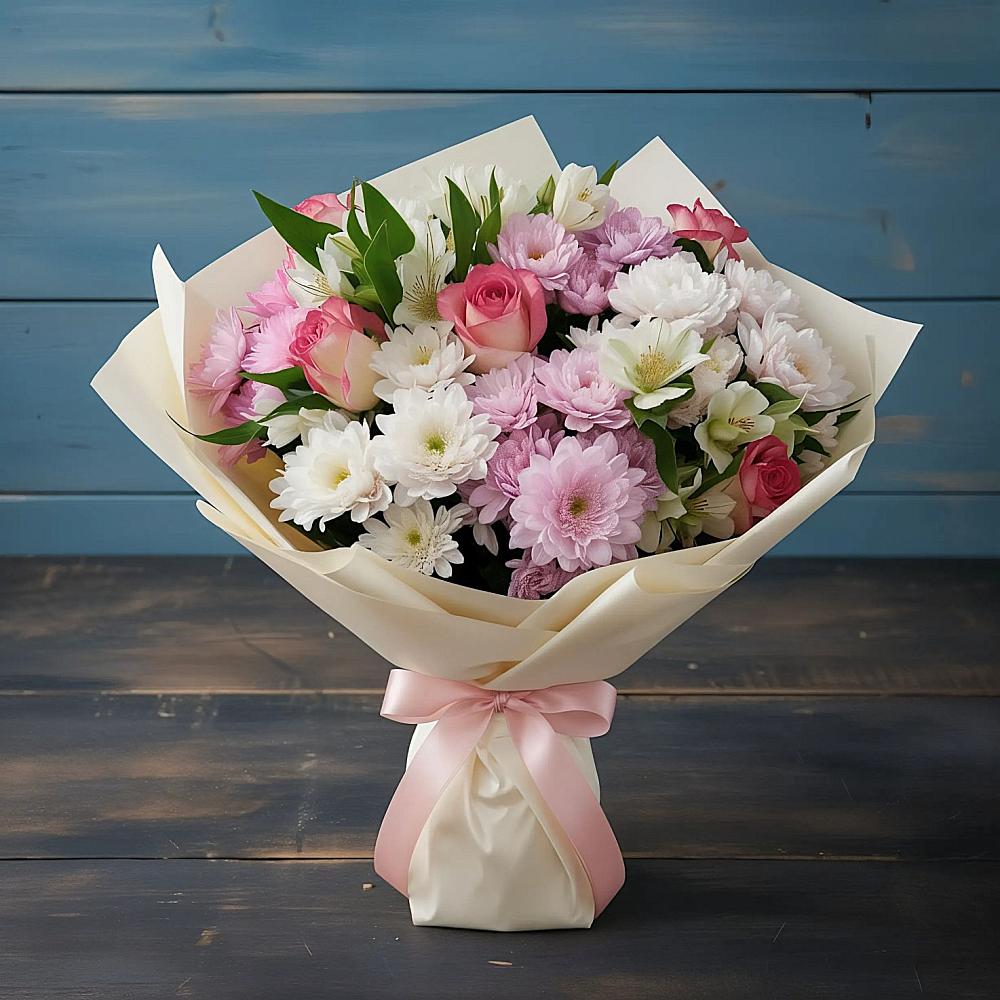 Букет цветов из: Хризантемы, Альстромерии и Розы в Верейке